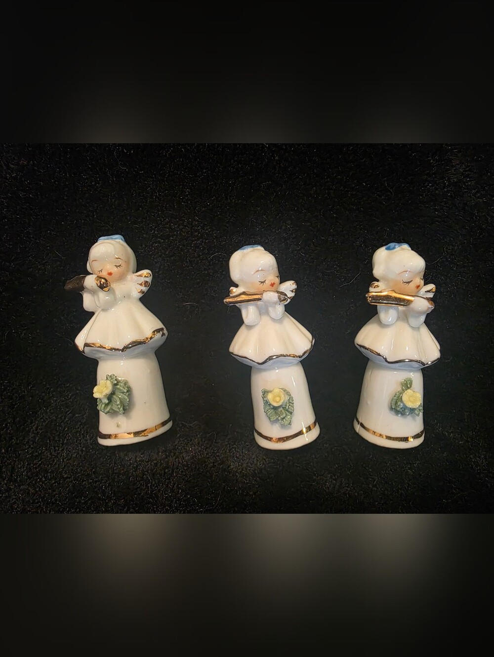 Vintage Ceramic Angels Playing Flutes Thimble Set of 3